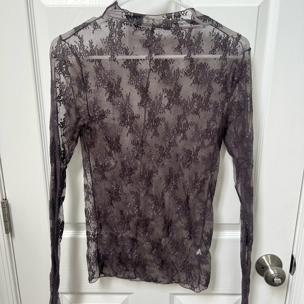 Free People Sheer Lace Blouse - Dark Gray